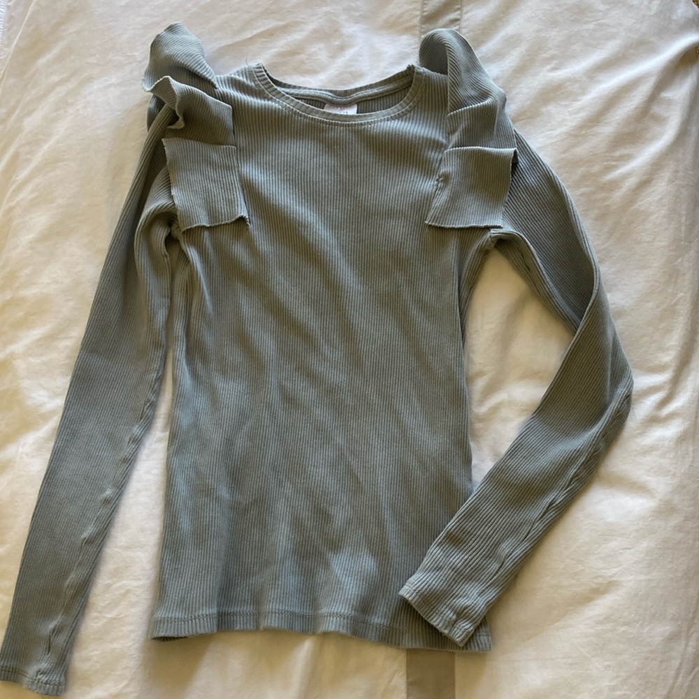 Zara pale grey-blue Ribbed Blouse